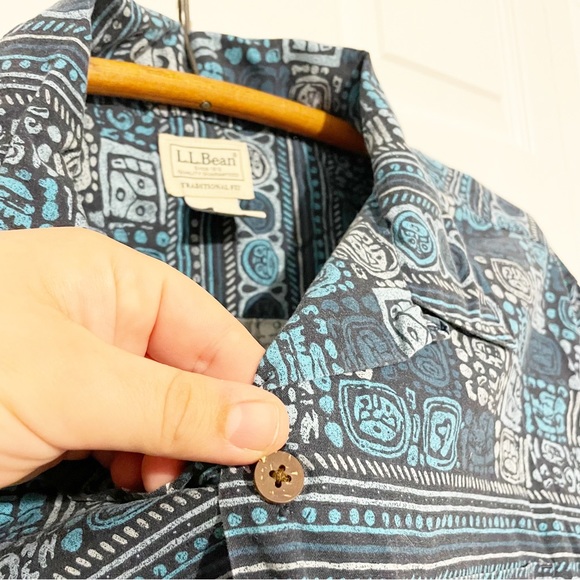 Vintage LL Bean Hawaiian Tiki Camp Shirt Button Down Short Sleeve Cotton Size XL - Picture 4 of 7